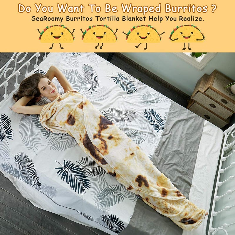 SeaRoomy Burritos Tortilla Throw Blanket, Tortilla Wrap Blanket, Novelty Tortillas Round Giant Round Soft Blankets for Adults and Kids (Brown, 60 inches) - Image 5